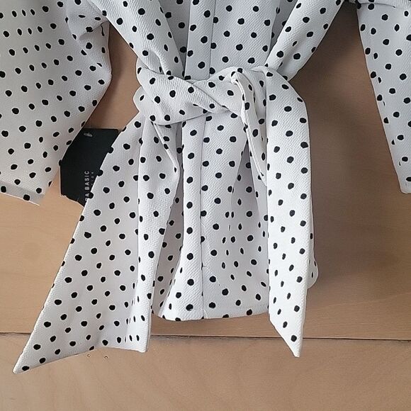 NWT Zara XS Wrap Tie Polka Dot Blk White Blouse Coquette Bow Modest Feminine Top - Picture 9 of 15